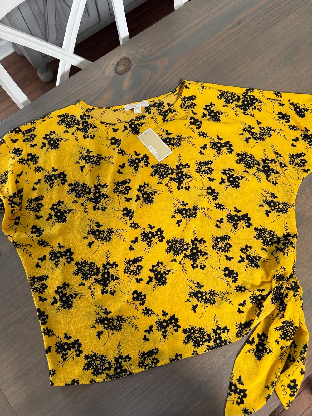 Michael Kors Yellow Floral Tie-Side Crop Top